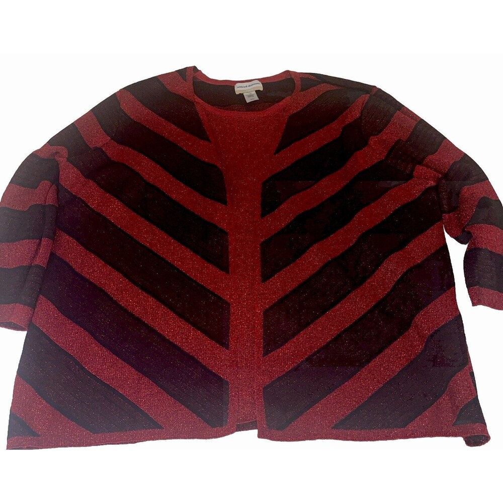 NWT Alfred Dunner 3X Red Black Glitter Sweater Striped Holiday Christmas Dressy